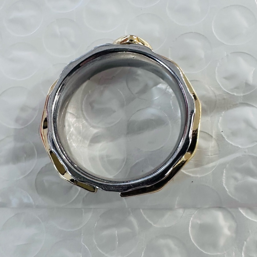 Size 9 Silver Filigree Ring with Gold Heart Band Thumb Ring - Picture 7 of 11